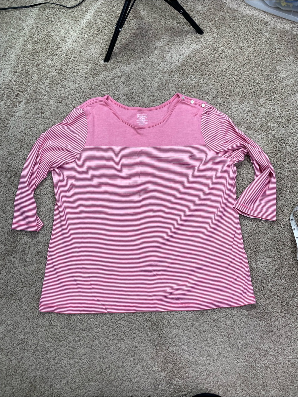 L.L. Bean Red Striped Boatneck Top‎ with Button Shoulder